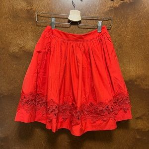 Alice + Olivia designer red skirt embroidered size 0